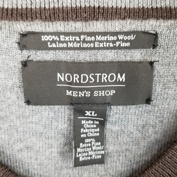 Nordstrom Sweater Men XL Brown 100% Merino Wool V Neck Basic Outdoor Preppy - Picture 7 of 8